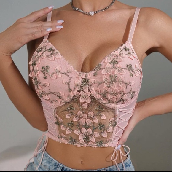 Unbranded Tops - Floral Y2K Fairy Pink Mesh Corset Bustier EDC Womens Size Large